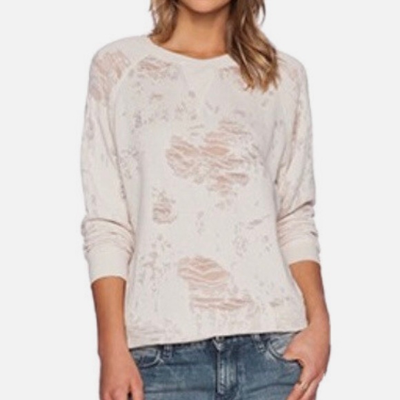 IRO Cenix Woman's Cream Off White Distressed Raw Hem Sweatshirt - Picture 1 of 12